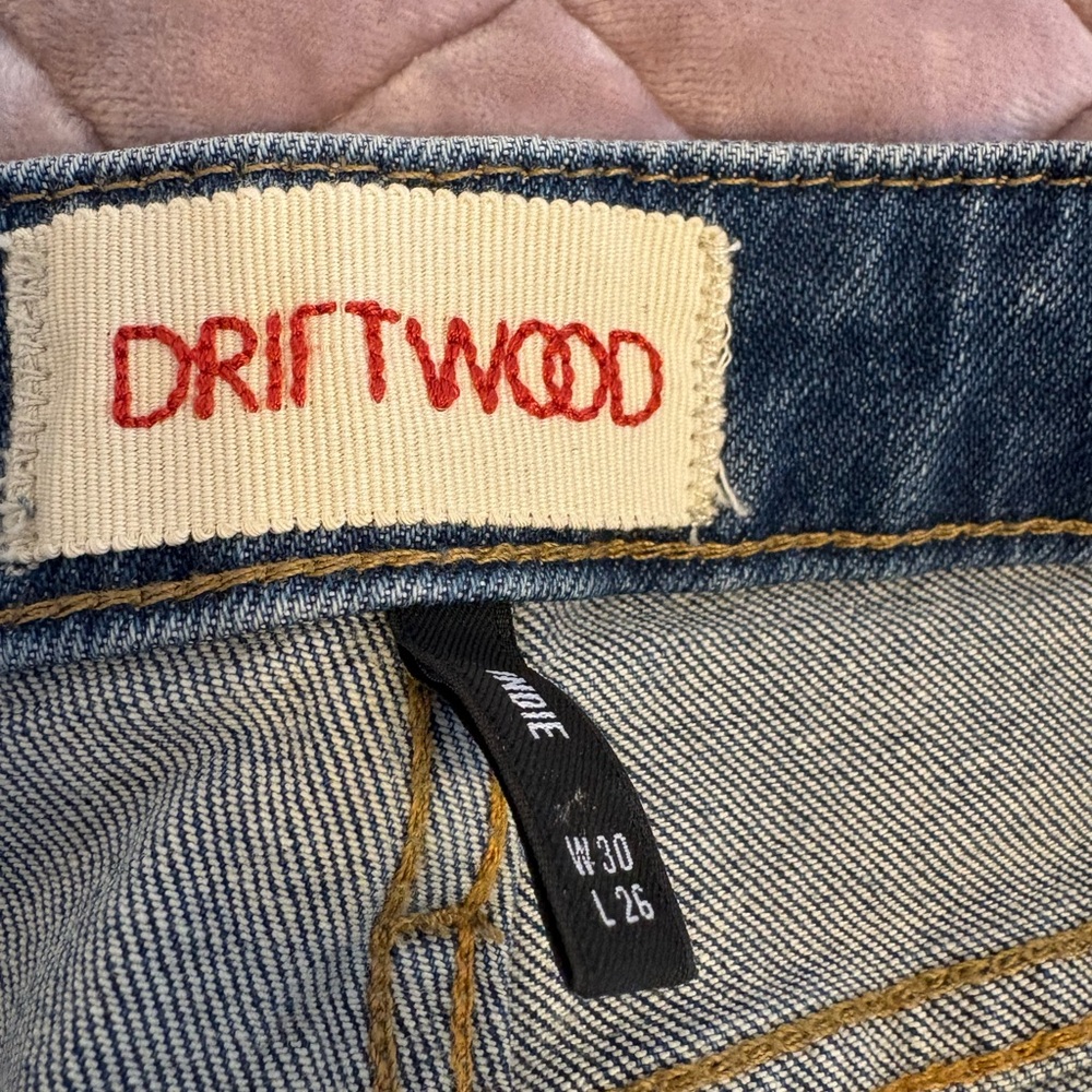 DRIFTWOOD Blue Embroidered Flare Jeans with Floral Trim - Picture 6 of 7